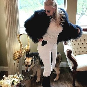 NWT Mongolian Fur Black Coat w/ Large Collar sz L